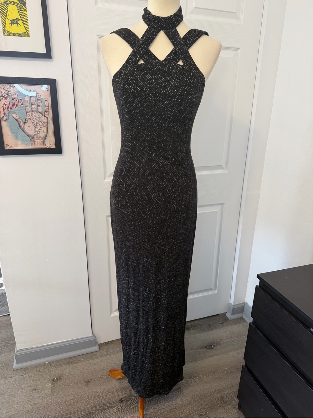 Vintage Jessica McClintock for Gunne Sax Black and Gold Vintage Maxi Gown